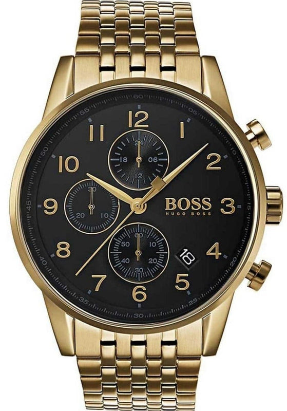 Buy Shop Hugo Boss Navigator Black Dial Gold Steel Strap Watch for Men - 1513531 USA Online