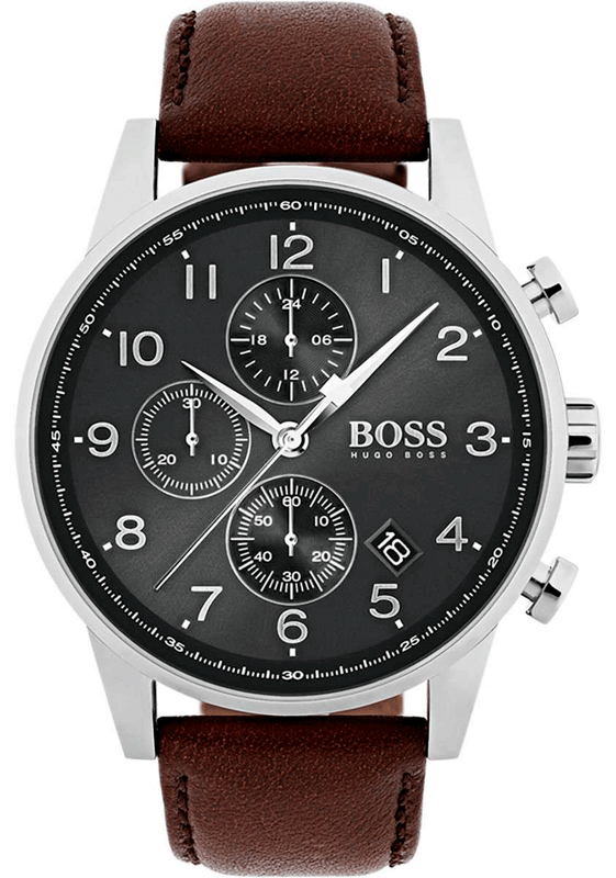 Buy Shop Hugo Boss Navigator Grey Dial Brown Leather Strap Watch for Men - 1513494 USA Online
