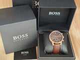 Buy Shop Hugo Boss Navigator Grey Dial Brown Leather Strap Watch for Men - 1513496 USA Online