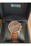 Buy Shop Hugo Boss Navigator Grey Dial Brown Leather Strap Watch for Men - 1513496 USA Online