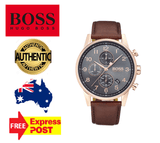 Buy Shop Hugo Boss Navigator Grey Dial Brown Leather Strap Watch for Men - 1513496 USA Online