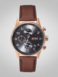 Buy Shop Hugo Boss Navigator Grey Dial Brown Leather Strap Watch for Men - 1513496 USA Online