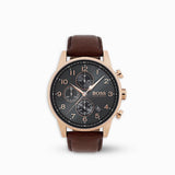 Buy Shop Hugo Boss Navigator Grey Dial Brown Leather Strap Watch for Men - 1513496 USA Online