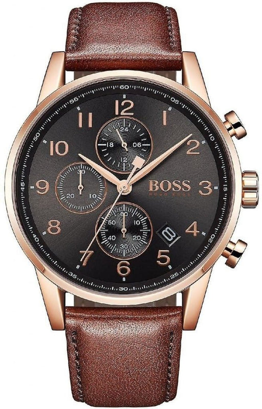 Buy Shop Hugo Boss Navigator Grey Dial Brown Leather Strap Watch for Men - 1513496 USA Online