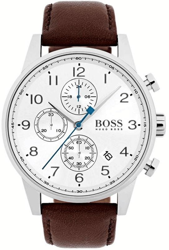 Buy Shop Hugo Boss Navigator White Dial Brown Leather Strap Watch for Men - 1513495 USA Online