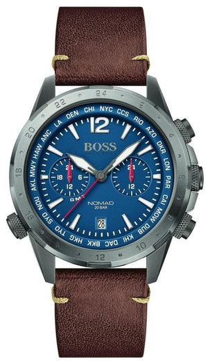 Buy Shop Hugo Boss Nomad Blue Dial Brown Leather Strap Watch for Men - 1513773 USA Online
