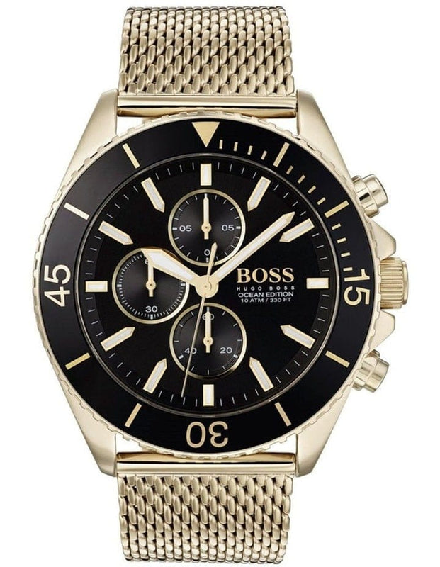 Buy Shop Hugo Boss Ocean Edition Black Dial Gold Mesh Bracelet Watch for Men - 1513703 USA Online