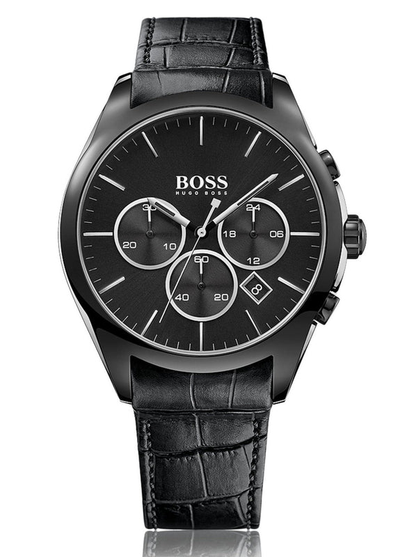Buy Shop Hugo Boss Onyx Black Dial Black Leather Strap Watch for Men - 1513367 USA Online
