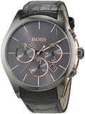 Buy Shop Hugo Boss Onyx Chronograph Grey Dial Black Leather Strap Watch For Men - HB1513366 USA Online