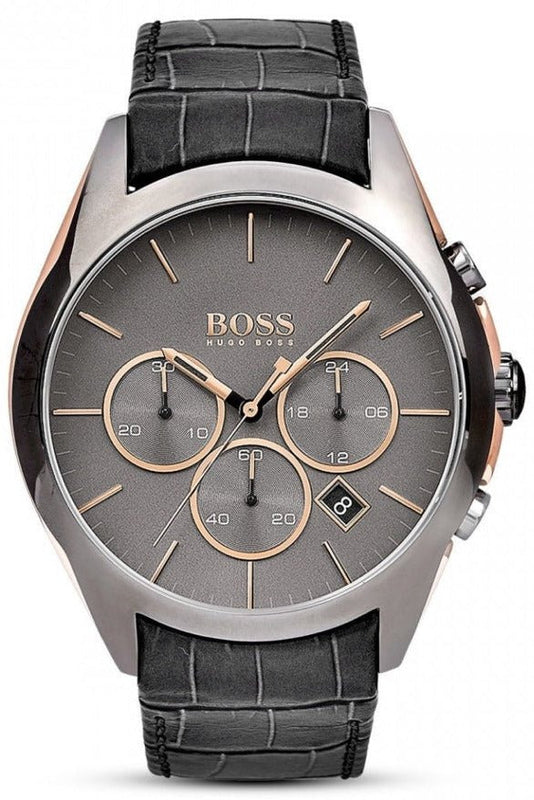 Buy Shop Hugo Boss Onyx Grey Dial Black Leather Strap Watch for Men - 1513366 USA Online