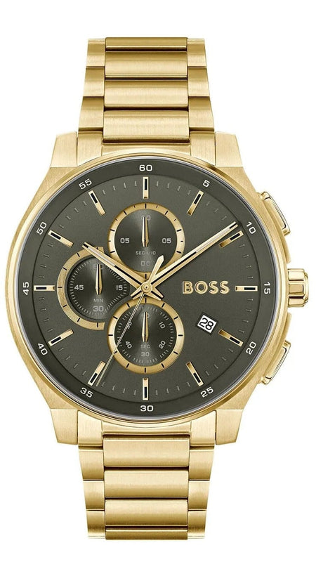 Buy Shop Hugo Boss Peak Chronograph Olive Green Dial Gold Steel Strap Watch for Men - 1514190 USA Online