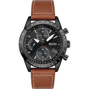 Buy Shop Hugo Boss Pilot Black Dial Brown Leather Strap Watch for Men - 1513851 USA Online