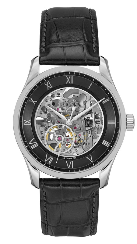 Buy Shop Hugo Boss Principle Skeleton Black Dial Black Leather Strap Watch for Men - 1514234 USA Online