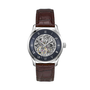 Buy Shop Hugo Boss Principle Skeleton Blue Dial Brown Leather Strap Watch for Men - 1514305 USA Online