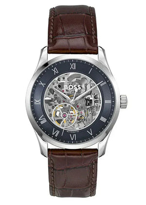 Buy Shop Hugo Boss Principle Skeleton Blue Dial Brown Leather Strap Watch for Men - 1514305 USA Online
