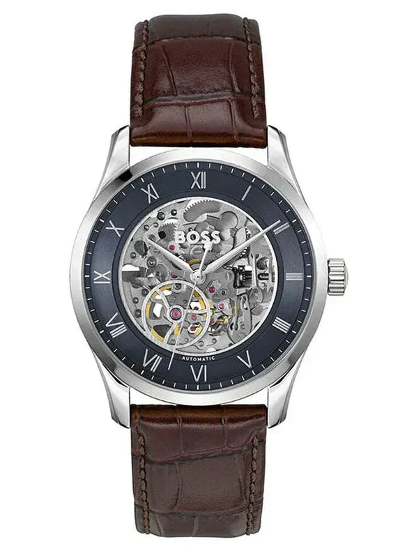Buy Shop Hugo Boss Principle Skeleton Blue Dial Brown Leather Strap Watch for Men - 1514305 USA Online