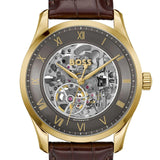 Buy Shop Hugo Boss Principle Skeleton Grey Dial Brown Leather Strap Watch for Men - 1514235 USA Online