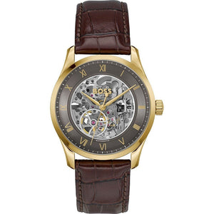 Buy Shop Hugo Boss Principle Skeleton Grey Dial Brown Leather Strap Watch for Men - 1514235 USA Online