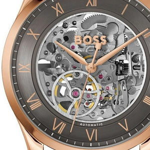 Buy Shop Hugo Boss Principle Skeleton Grey Dial Brown Leather Strap Watch for Men - 1514253 USA Online