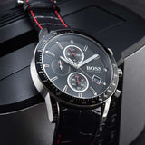 Buy Shop Hugo Boss Rafale Chronograph Black Dial Black Leather Strap Watch For Men - 1513390 USA Online