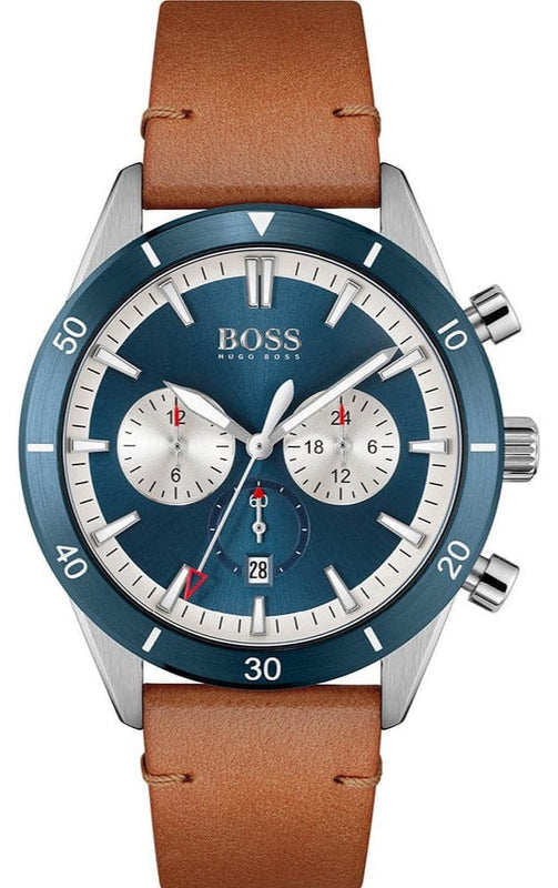 Buy Shop Hugo Boss Santiago Blue Dial Brown Leather Strap Watch for Men - 1513860 USA Online