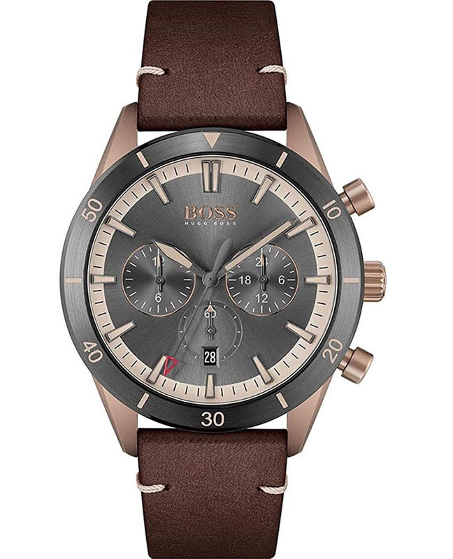 Buy Shop Hugo Boss Santiago Chronograph Grey Dial Brown Leather Strap Watch for Men - 1513861 USA Online