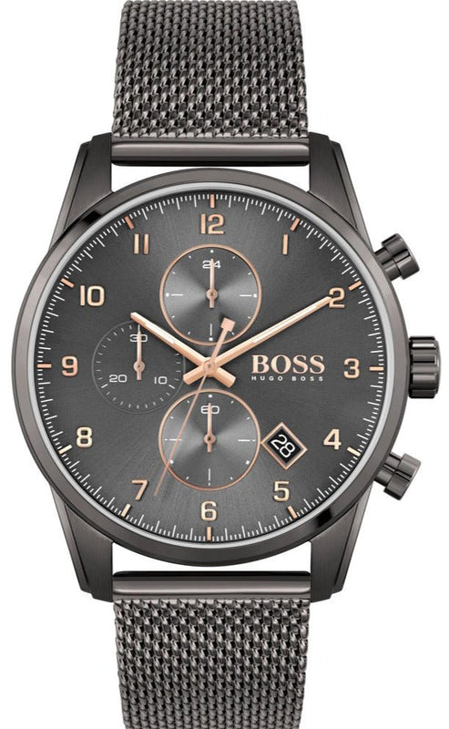 Hugo Boss Skymaster Chronograph Grey Dial Grey Mesh Bracelet Watch for Men - 1513837