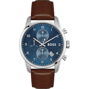 Buy Shop Hugo Boss Skymaster Blue Dial Brown Leather Strap Watch for Men - 1513940 USA Online