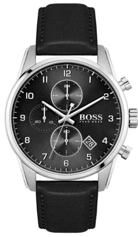 Buy Shop Hugo Boss Skymaster Black Dial Black Leather Strap Watch for Men - 1513782 USA Online
