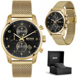 Buy Shop Hugo Boss Skymaster Black Dial Gold Mesh Bracelet Watch for Men - 1513838 USA Online