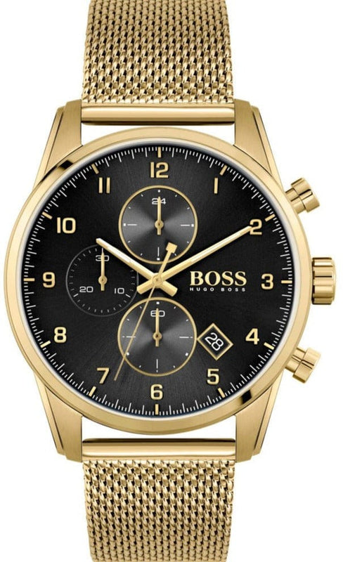 Buy Shop Hugo Boss Skymaster Black Dial Gold Mesh Bracelet Watch for Men - 1513838 USA Online
