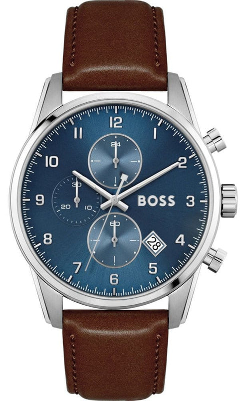 Buy Shop Hugo Boss Skymaster Blue Dial Brown Leather Strap Watch for Men - 1513940 USA Online