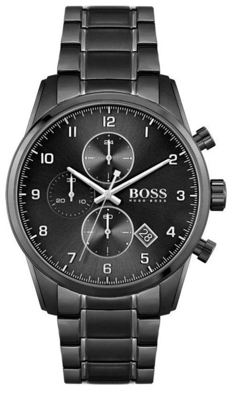 Buy Shop Hugo Boss Skymaster Chronograph Black Dial Black Steel Strap Watch for Men - 1513785 USA Online