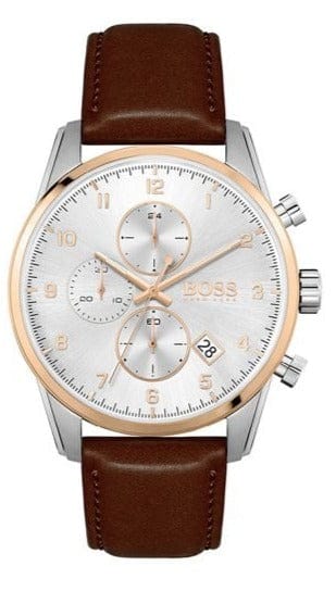 Buy Shop Hugo Boss Skymaster White Dial Brown Leather Strap Watch for Men - 1513786 USA Online