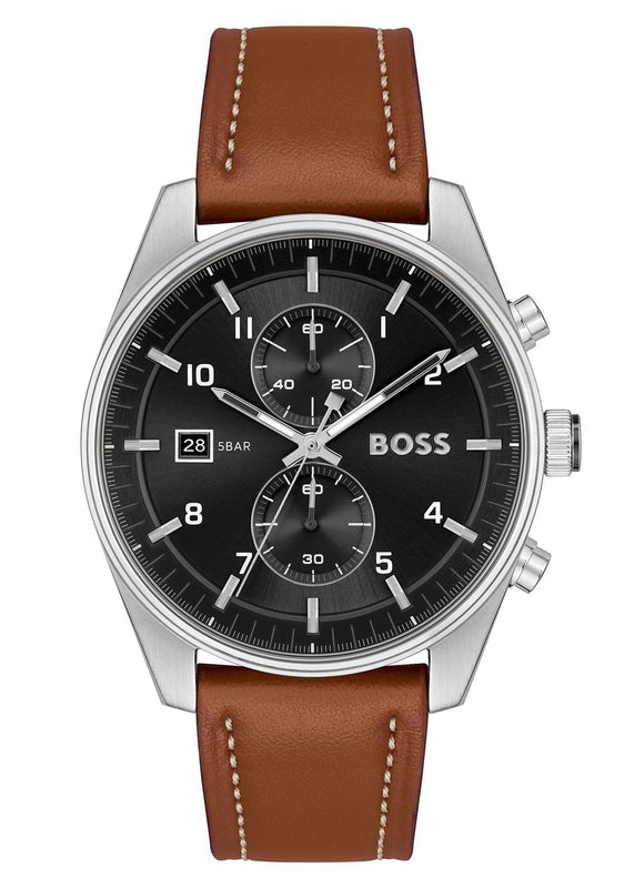 Buy Shop Hugo Boss Skytraveller Chronograph Black Dial Blue Leather Strap Watch for Men - 1514161 USA Online