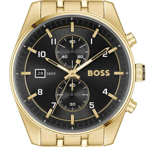 Buy Shop Hugo Boss Skytraveller Chronograph Black Dial Gold Steel Strap Watch for Men - 1514152 USA Online