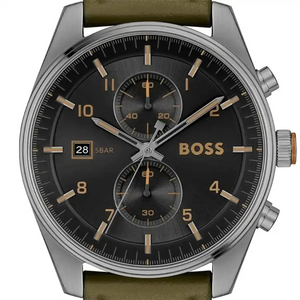 Buy Shop Hugo Boss Skytraveller Chronograph Black Dial Green Leather Strap Watch for Men - 1514148 USA Online