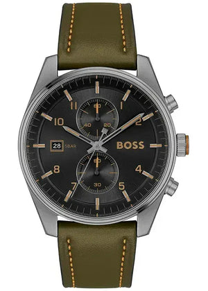 Buy Shop Hugo Boss Skytraveller Chronograph Black Dial Green Leather Strap Watch for Men - 1514148 USA Online