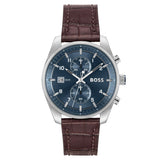 Buy Shop Hugo Boss Skytraveller Chronograph Blue Dial Brown Leather Strap Watch for Men - 1514194 USA Online