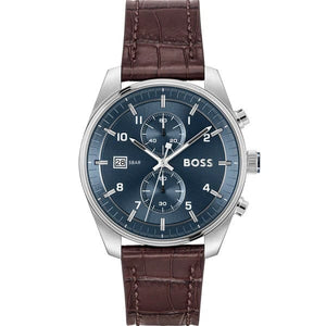 Buy Shop Hugo Boss Skytraveller Chronograph Blue Dial Brown Leather Strap Watch for Men - 1514194 USA Online
