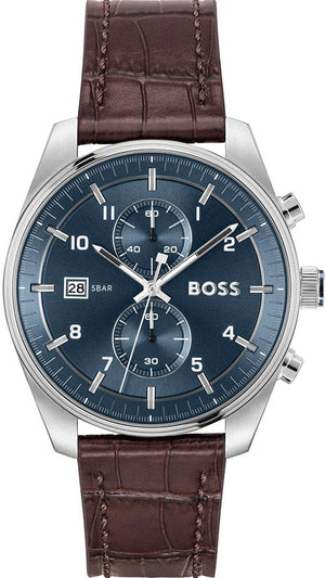 Buy Shop Hugo Boss Skytraveller Chronograph Blue Dial Brown Leather Strap Watch for Men - 1514194 USA Online