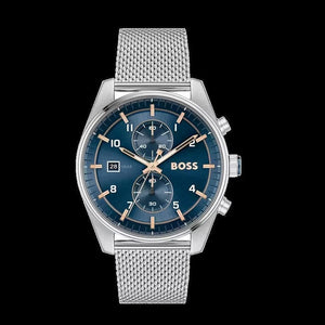 Buy Shop Hugo Boss Skytraveller Chronograph Blue Dial Silver Mesh Strap Watch for Men - 1514149 USA Online