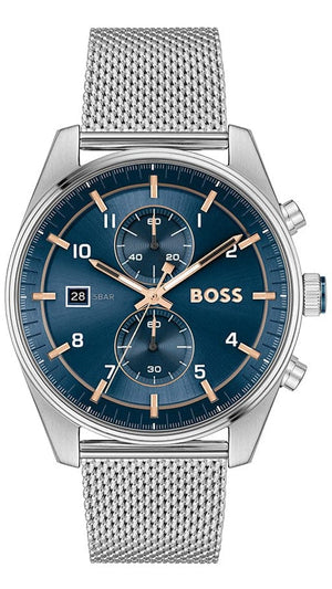 Buy Shop Hugo Boss Skytraveller Chronograph Blue Dial Silver Mesh Strap Watch for Men - 1514149 USA Online
