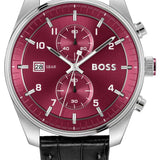 Buy Shop Hugo Boss Skytraveller Chronograph Burgundy Red Dial Black Leather Strap Watch for Men - 1514193 USA Online