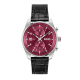 Buy Shop Hugo Boss Skytraveller Chronograph Burgundy Red Dial Black Leather Strap Watch for Men - 1514193 USA Online
