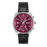 Buy Shop Hugo Boss Skytraveller Chronograph Burgundy Red Dial Black Leather Strap Watch for Men - 1514193 USA Online