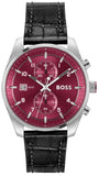 Buy Shop Hugo Boss Skytraveller Chronograph Burgundy Red Dial Black Leather Strap Watch for Men - 1514193 USA Online