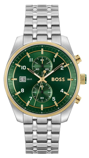 Buy Shop Hugo Boss Skytraveller Chronograph Green Dial Silver Steel Strap Watch for Men - 1514195 USA Online