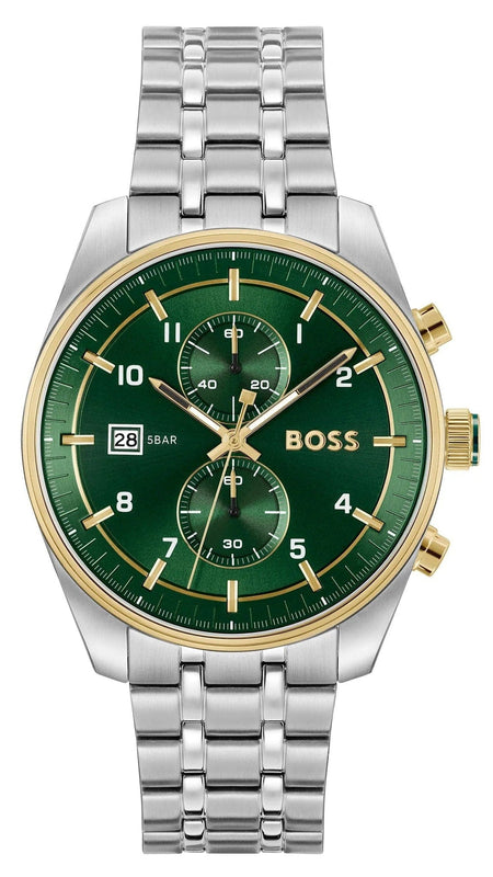 Buy Shop Hugo Boss Skytraveller Chronograph Green Dial Silver Steel Strap Watch for Men - 1514195 USA Online