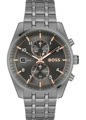 Buy Shop Hugo Boss Skytraveller Chronograph Gunmetal Grey Dial Grey Steel Strap Watch for Men - 1514153 USA Online